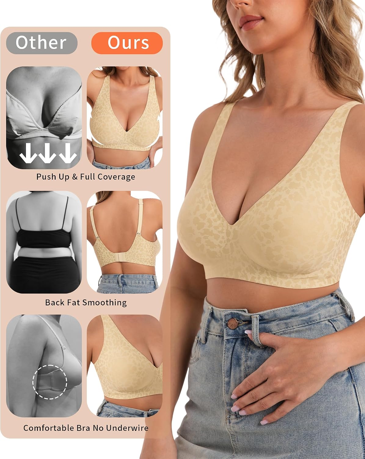 Detalle de HOWIN Jelly Bra: Wireless Gel Bra with Deep V, Seamless Comfort for Everyday Wear