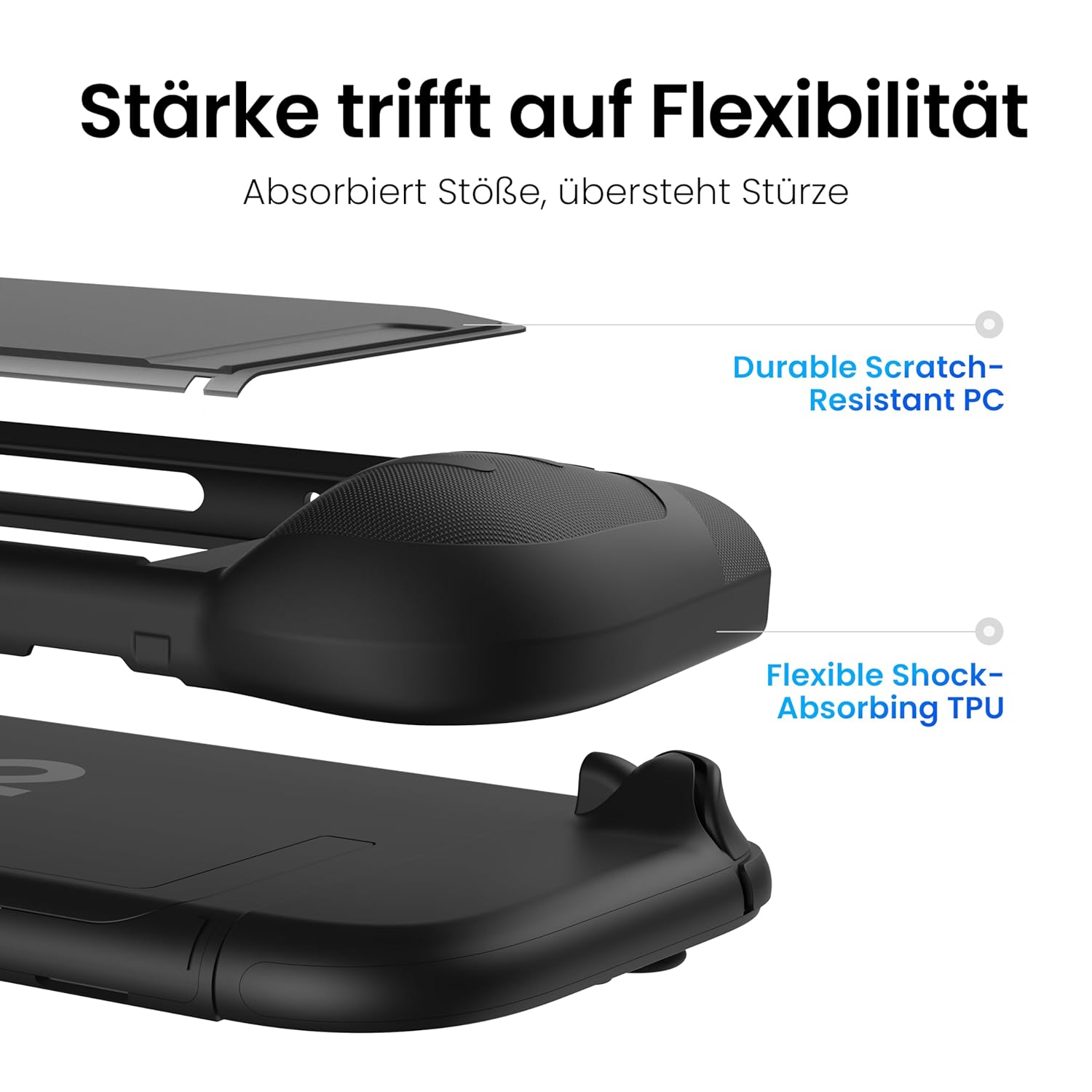 Detalle de KIWIHOME P2 Shield dockbare Hülle & Displayschutz für Switch 2 (2025) – TPU-Griff-Schutz, 9H-Glas, Schwarz