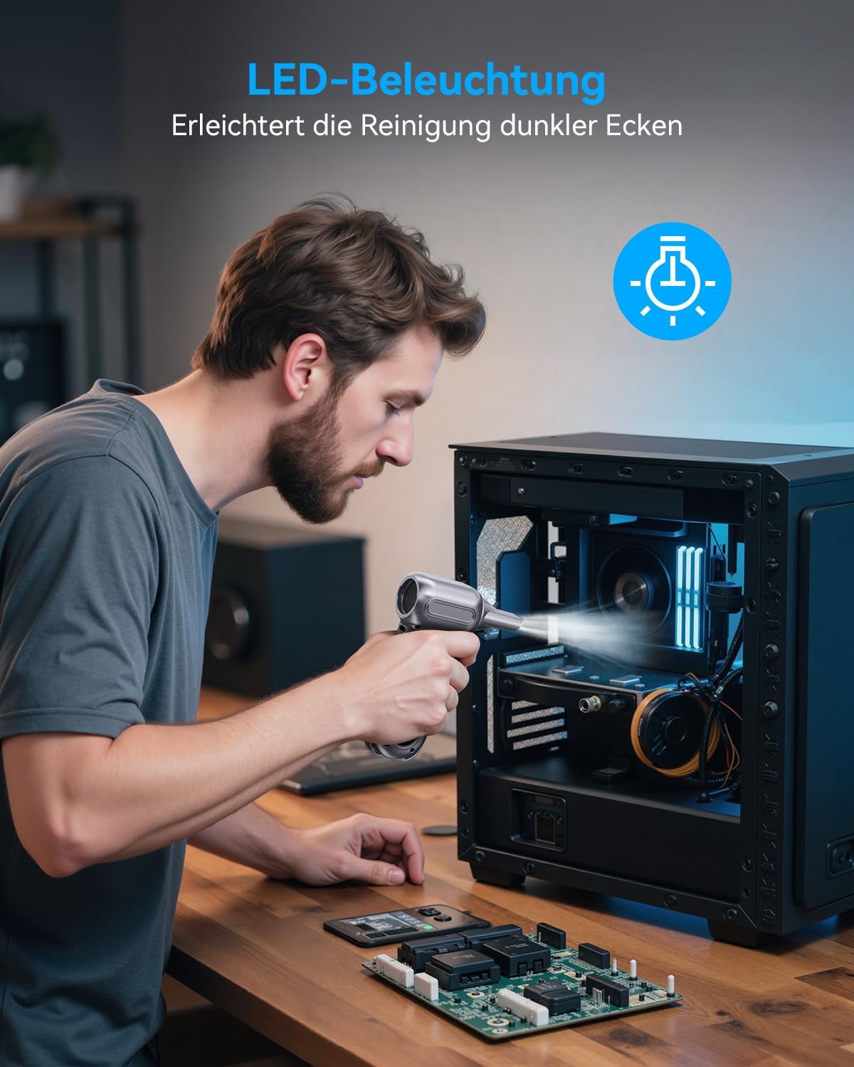 Thumbnail 2 de orantronx Elektrische Staubgebläse (Air Duster) mit 200.000 U/Min, 4 Geschwindigkeiten & LED – Akku-Druckluft für PC, Tastatur, Auto