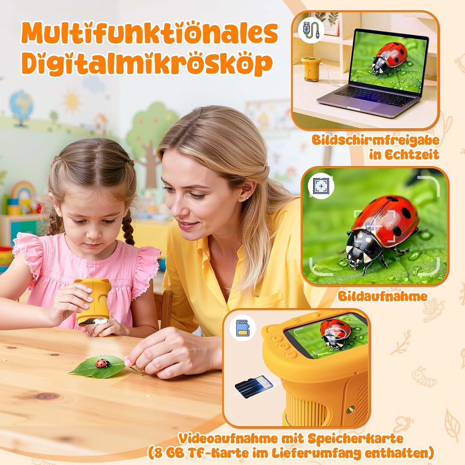 Thumbnail 3 de Yidoroye Kinder-Mikroskop mit 1000-facher Vergrößerung und 2,4" HD-Bildschirm