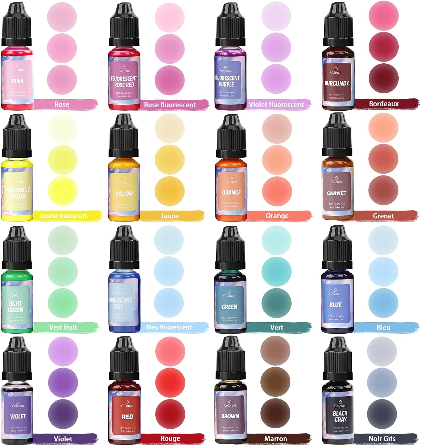 Detalle 2 de DEWEL lot de 16 couleurs de savon liquide pour fabrication maison (savon, bombes de bain, slime)
