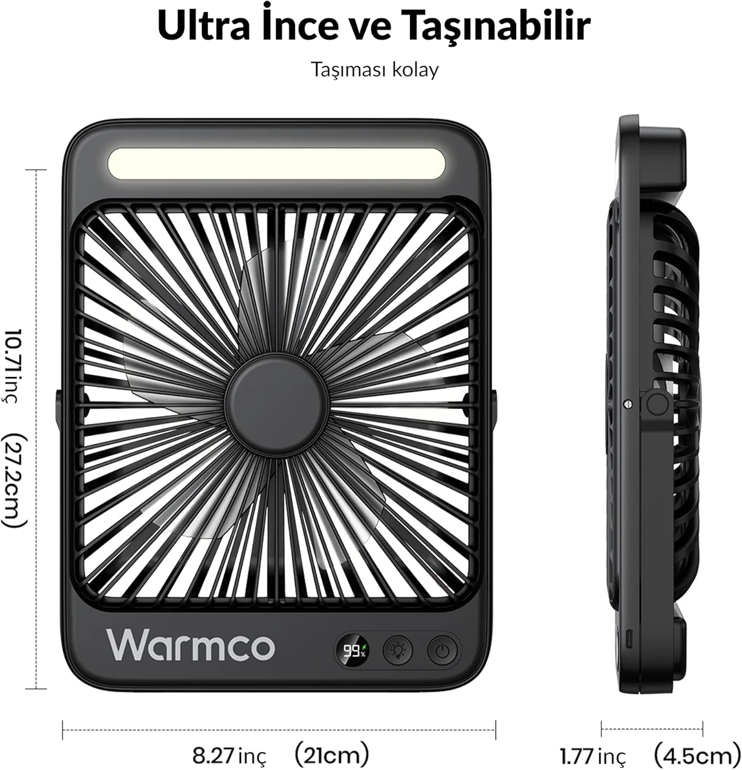 Thumbnail 2 de Warmco 20,000mAh Battery Powered Fan (27cm) with LED Lantern, ultra-slim portable camping fan