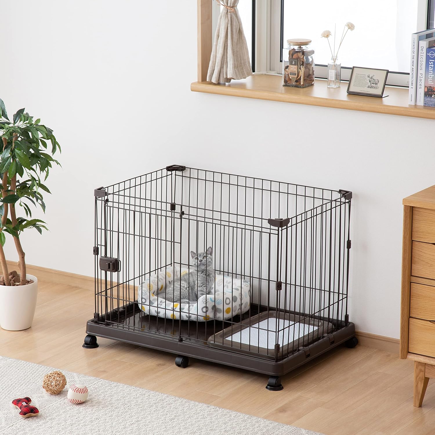 Thumbnail 1 de Iris Ohyama STS-600TY Estensione per recinto per cani con porta e serratura, marrone, con ruote