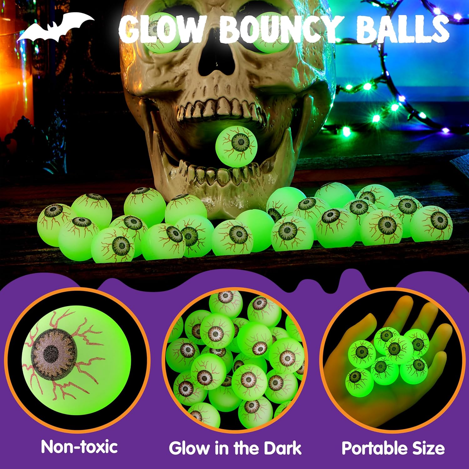 Detalle de JOYIN 17690 Halloween Glow Eyeball Bouncy Balls, 24-Pack, 1-Inch