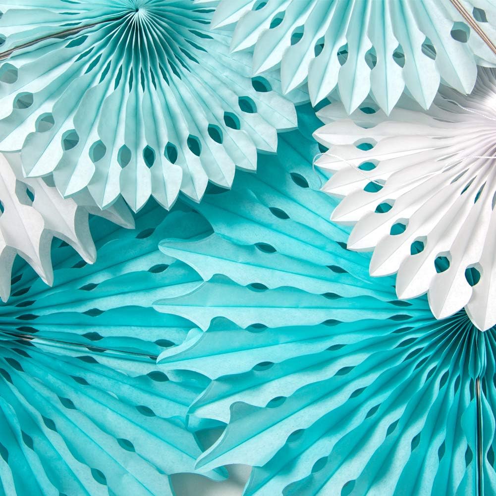 Detalle 2 de SUNBEAUTY Papier-Fächer-Girlande (15 Stück) in Blau und Weiß für Party-Deko