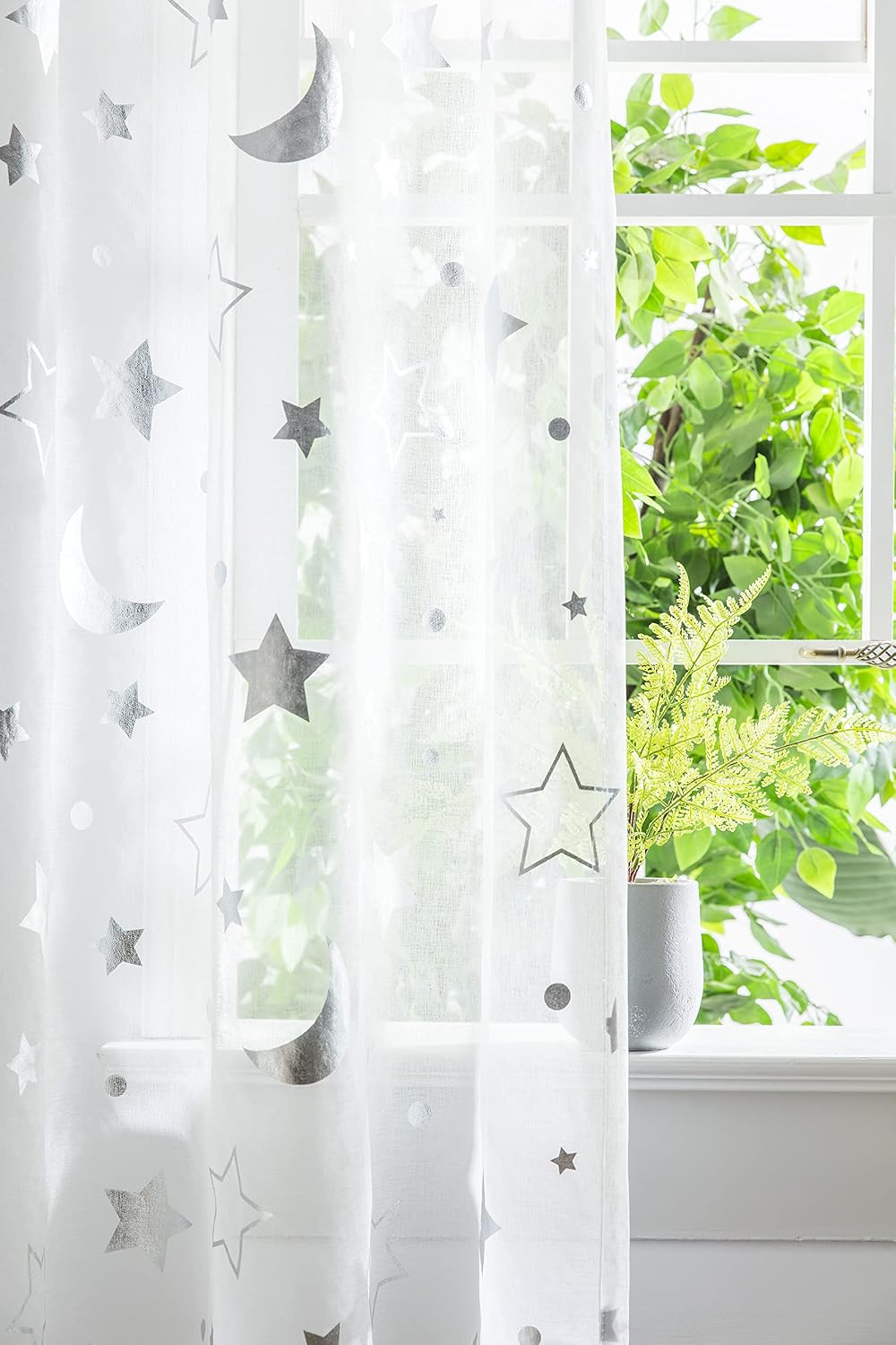 Thumbnail 3 de Boyouth Stars Moon Sheer Voile Curtains 2 Panels