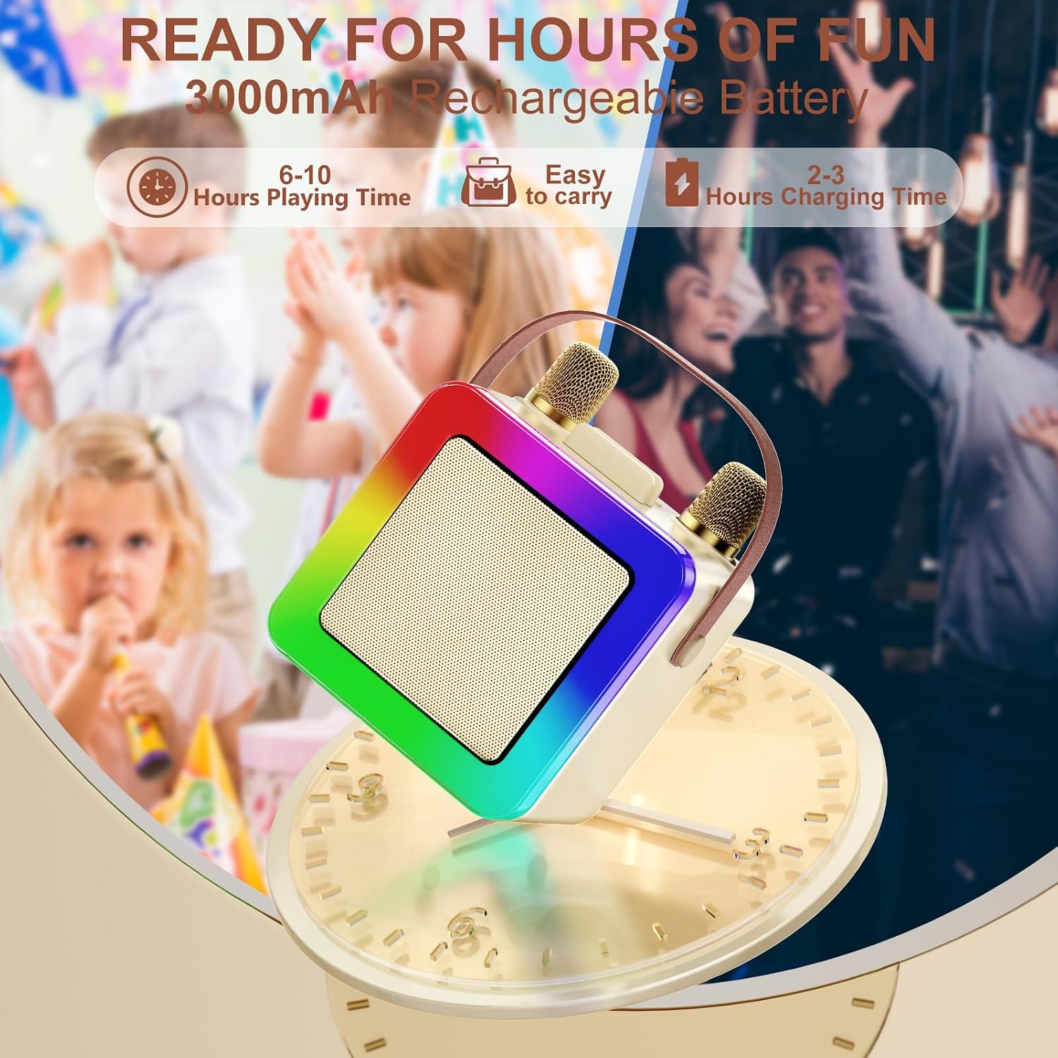 Thumbnail 6 de JAUYXIAN D55-T Mini Karaoke Machine with Bluetooth, 2 Wireless Microphones and Lights