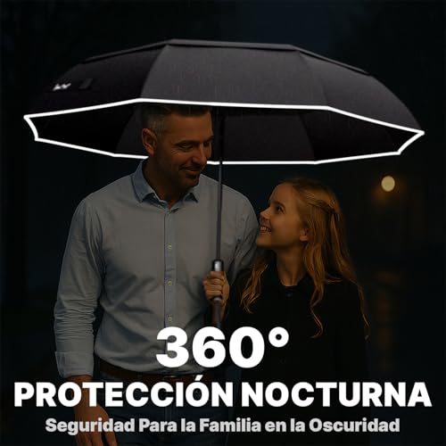 Detalle de Royal Walk Paraguas de viaje plegable resistente al viento con mango de madera y apertura automática