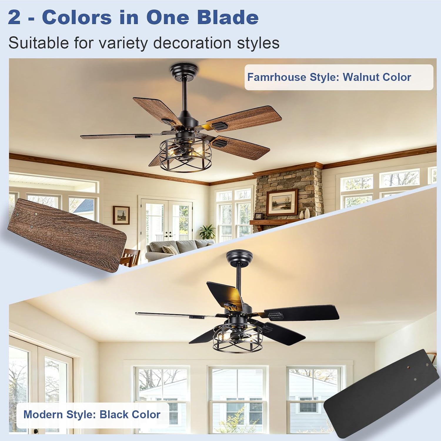 Detalle de Depuley WS-FPZ188-35C-BK-AP 42-Inch Ceiling Fan with Light, Remote and Dual-Finish Blades