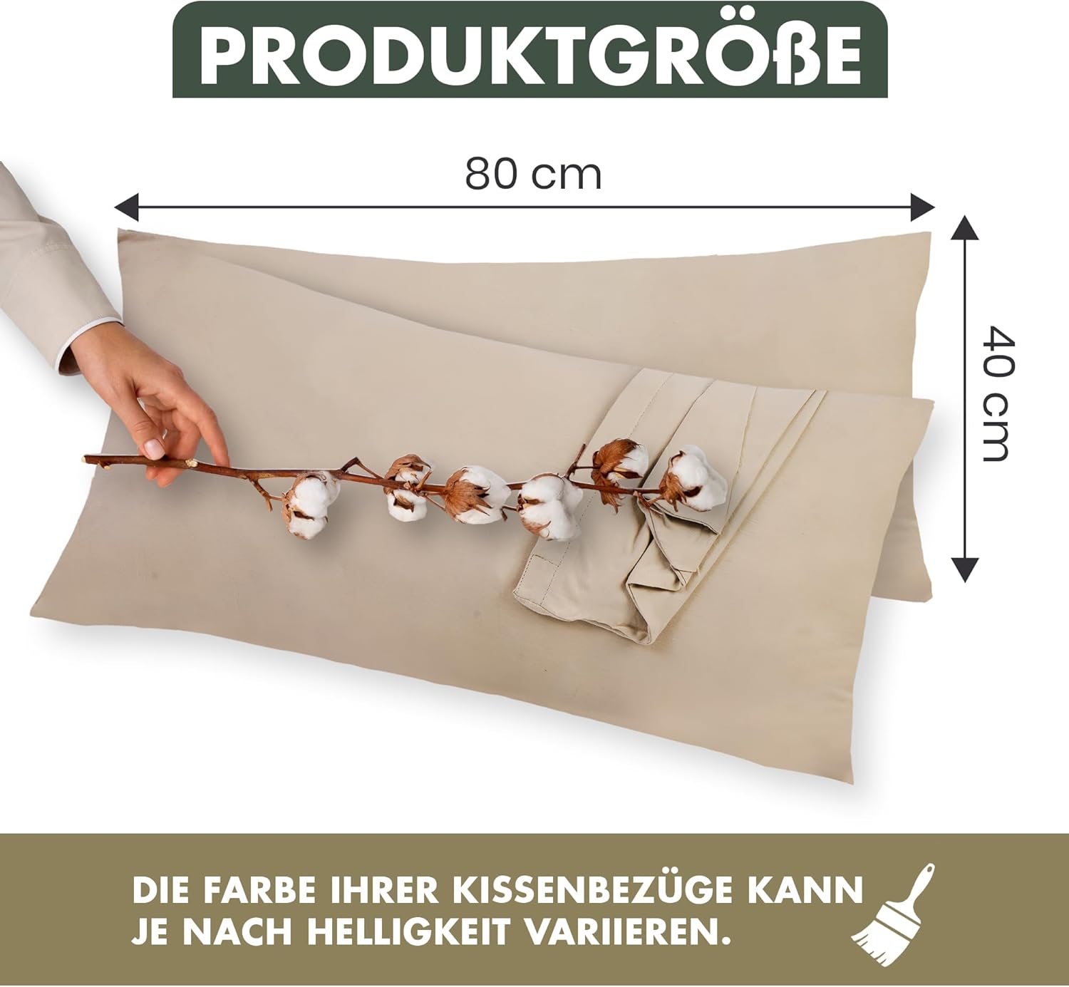 Thumbnail 1 de Terra Beds Kissenbezug 40 x 80 cm (Set mit 2) aus Jersey-Baumwolle, Oeko-Tex zertifiziert – Beige