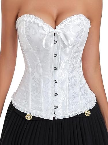 Thumbnail 3 de JoyPeak Halloween Satin Lace-Up Overbust Corset Top, White, XS