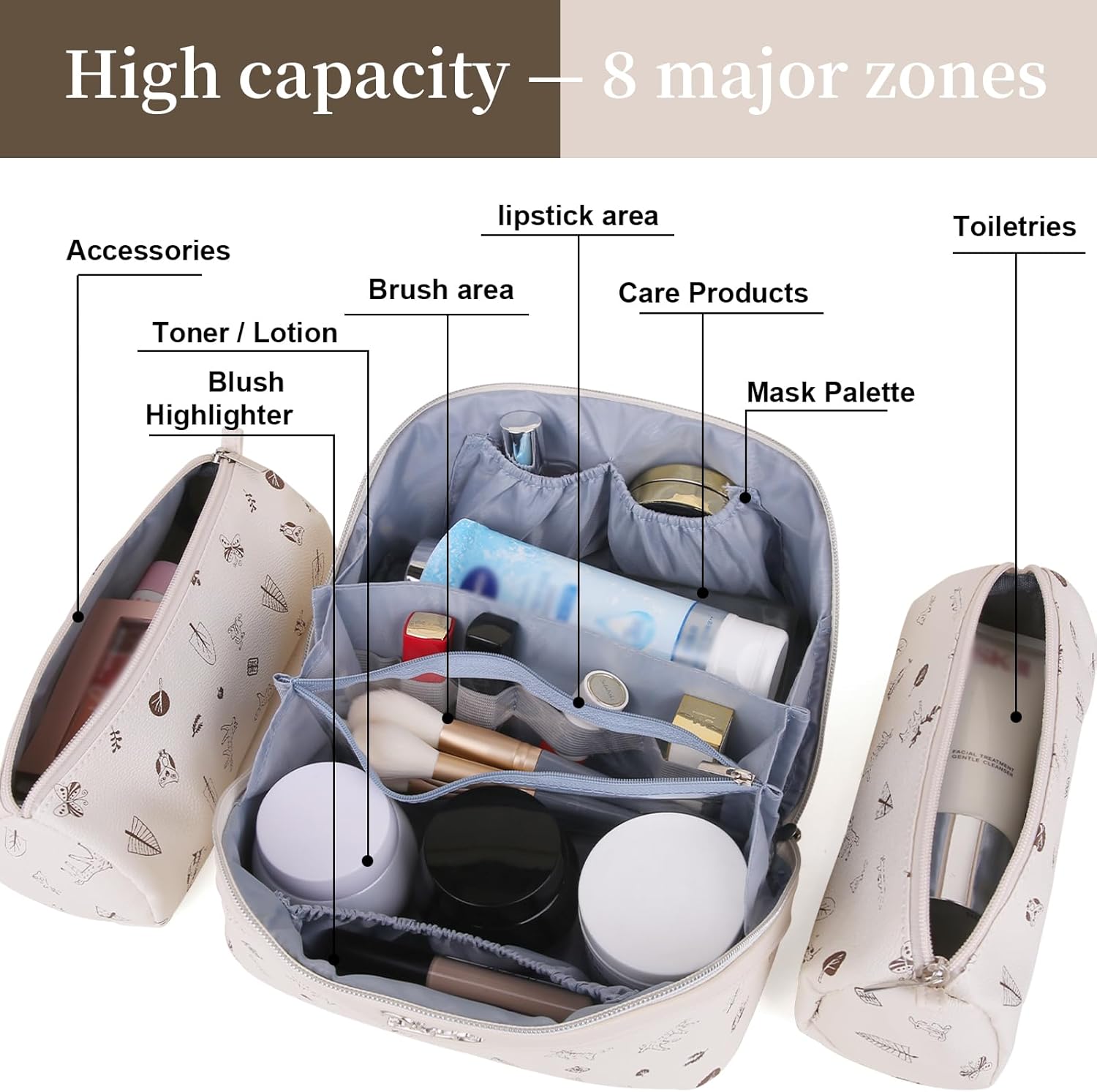 Detalle de BOYATU 3-Piece Travel Makeup Bag Set in PU Leather