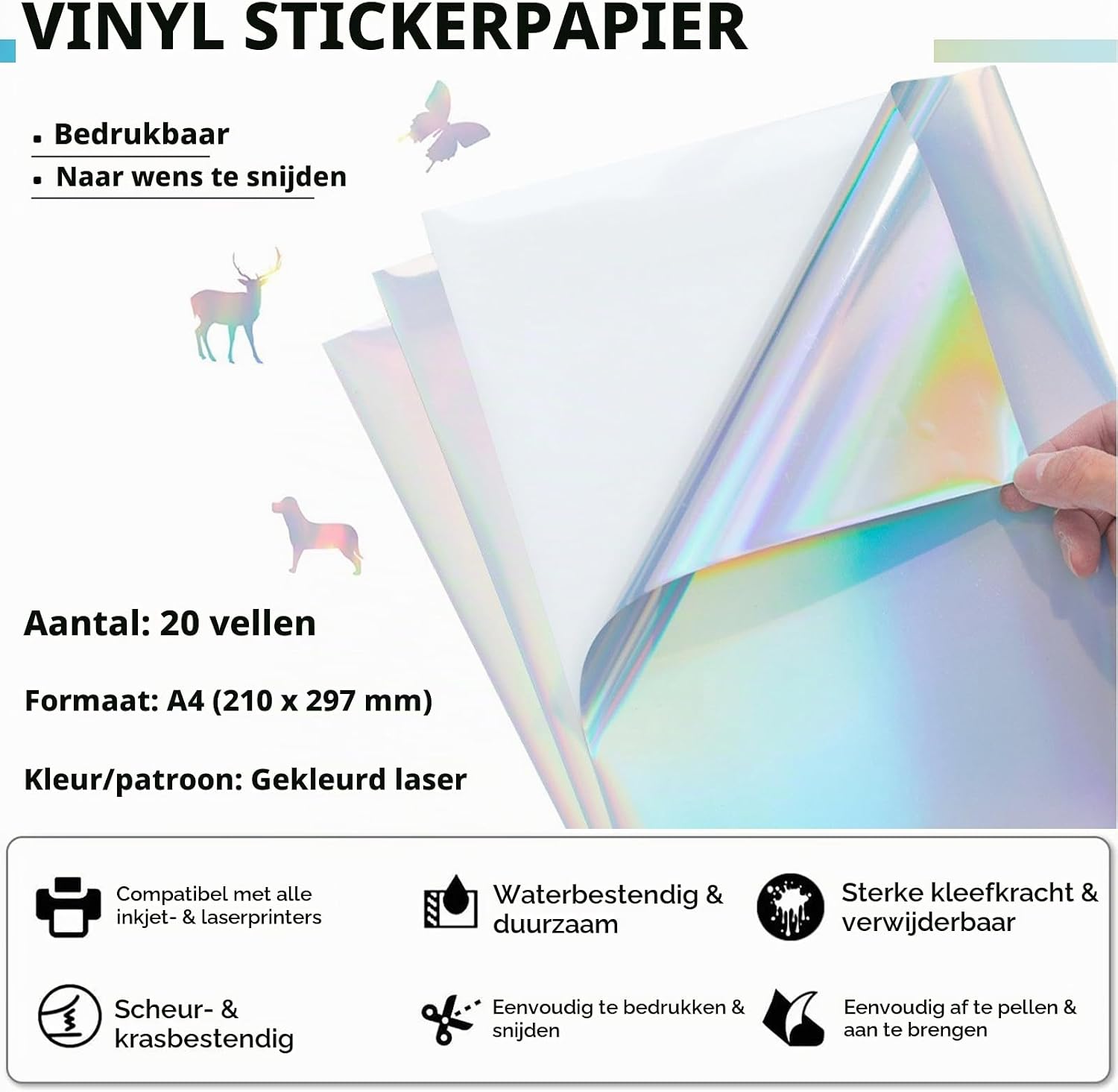 Detalle de TOJUNE PVSP01 printbaar vinyl stickerpapier A4, waterbestendig, voor inkjet en laser