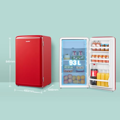 Detalle de COMFEE' Mini Frigo 93L Monoporta Design Retrò Rosso – Eleganza compatta per la casa o l'ufficio
