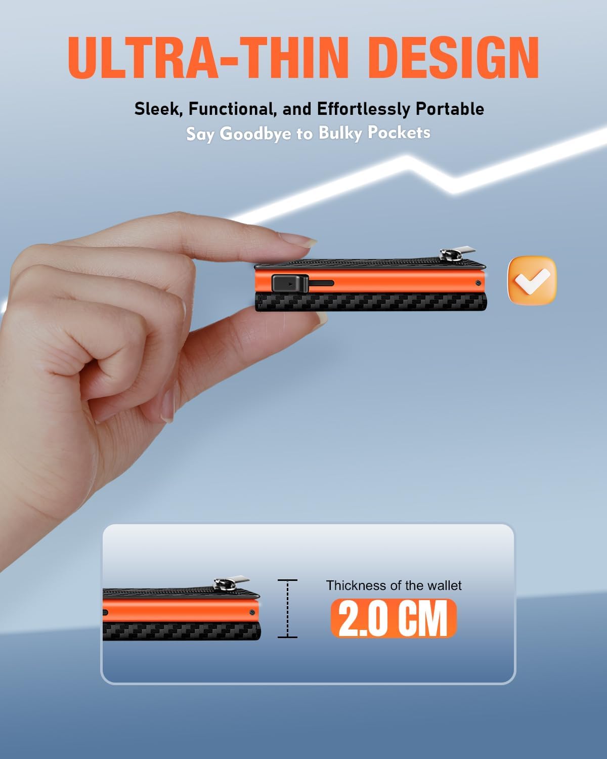 Thumbnail 6 de Mens Wallets Credit Card Holder with Magnetic Closure, Coin Pocket & RFID Protection (Black & Orange)