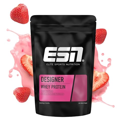 Detalle de ESN Designer Whey Protein Pulver Strawberry, 1 kg – Vielseitiges Molkenprotein aus Deutschland