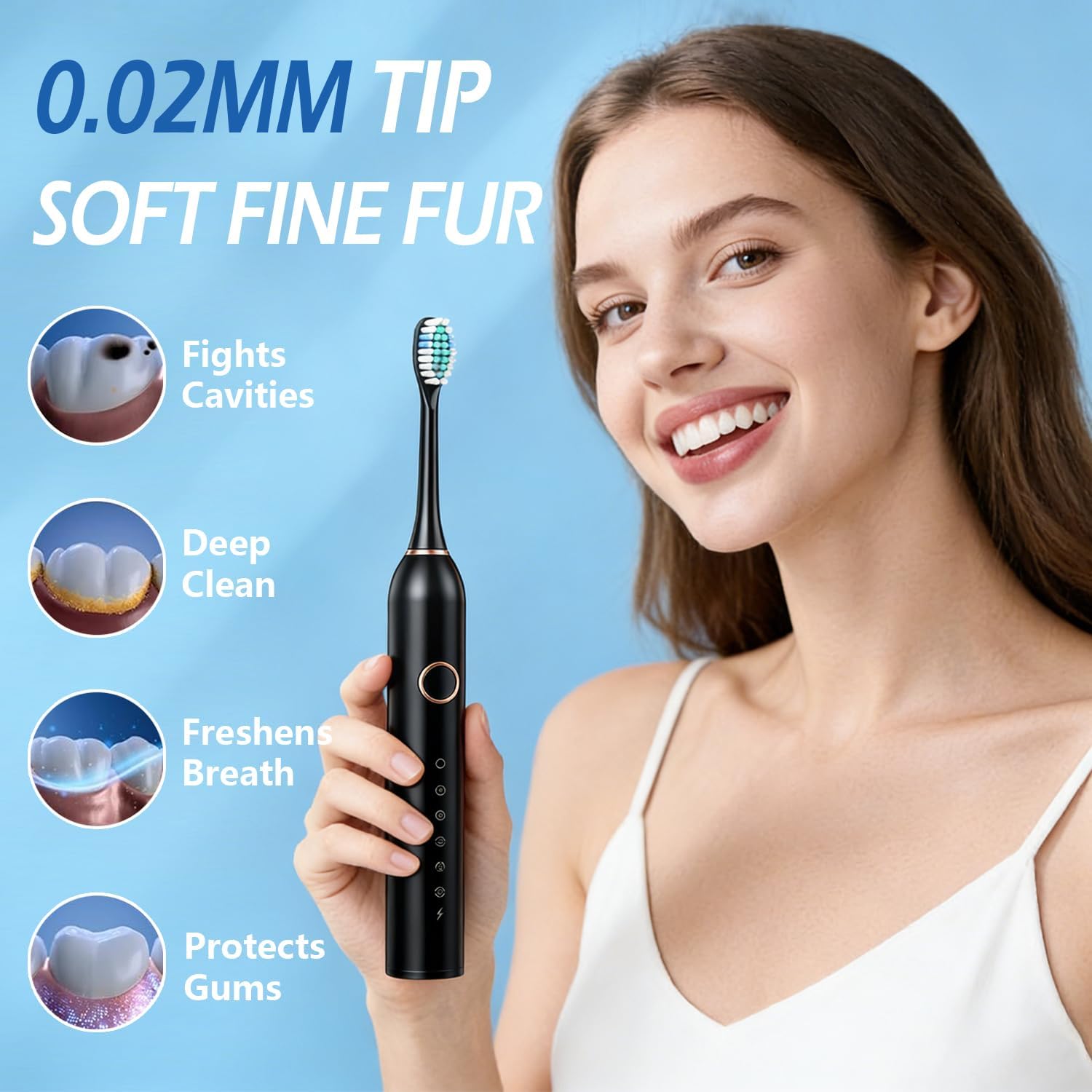 Thumbnail 2 de 7MAGIC Sonic Electric Toothbrush for Adults with 8 Brush Heads, Travel Case, 6 Modes & IPX7
