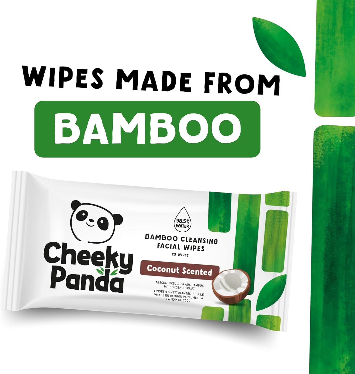 Detalle de The Cheeky Panda Bamboo Face Cleanser Makeup Remover Wipes – Coconut Scented (6 x 25 wipes)