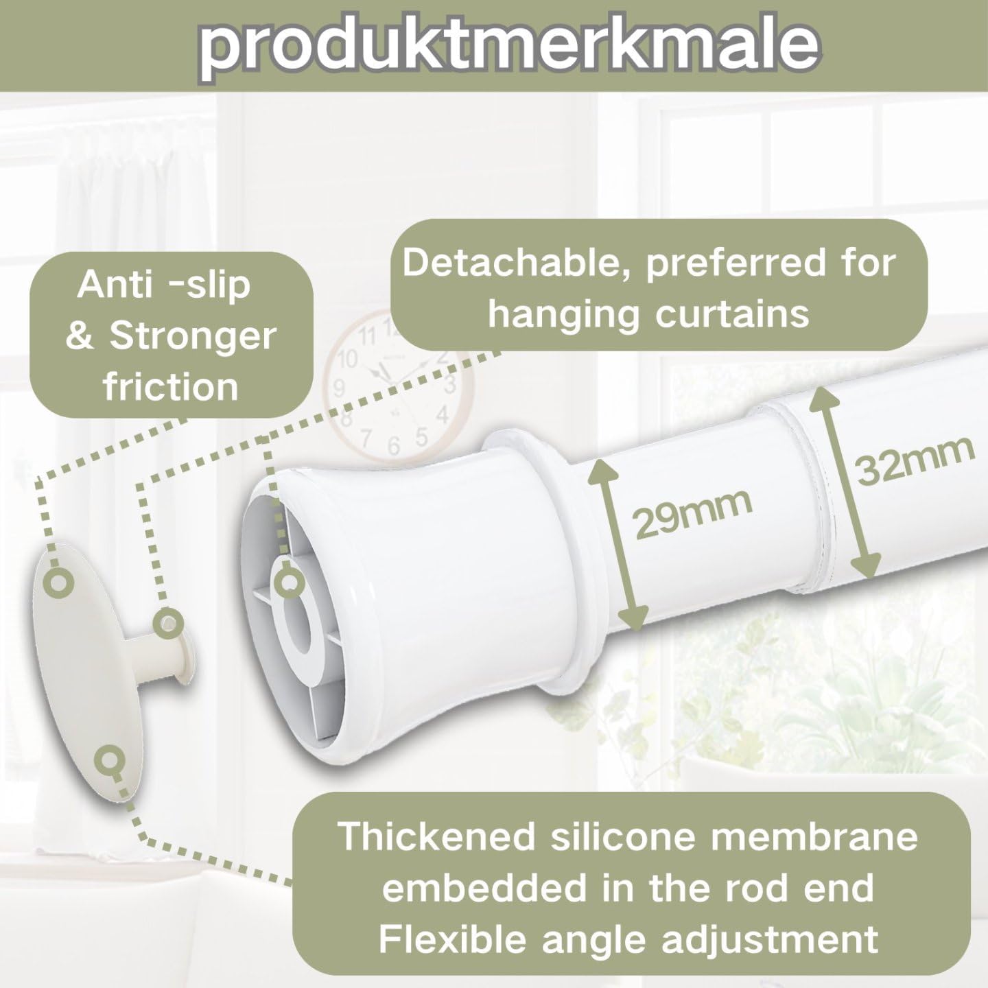 Thumbnail 1 de Extendable Shower Curtain Pole: Non-Slip, Adjustable Telescopic Rod (190–410 cm) with 32 mm Ø, White