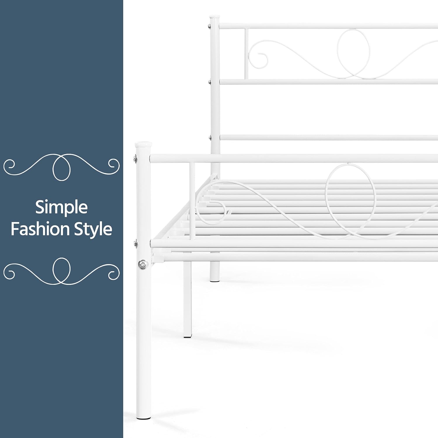 Thumbnail 4 de Yaheetech letto singolo in ferro battuto bianco con rete a doghe 90x190 cm, stile rustico moderno