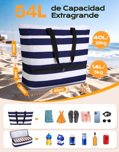 Detalle de CIRYCASE Bolso Playa Mujer 2 en 1: Nevera Desmontable, 54L, Impermeable y Plegable