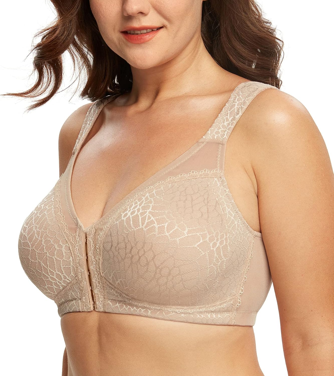 Thumbnail 2 de DotVol Women's Full Figure Front Closure Wirefree Jacquard Back Support Posture Bra