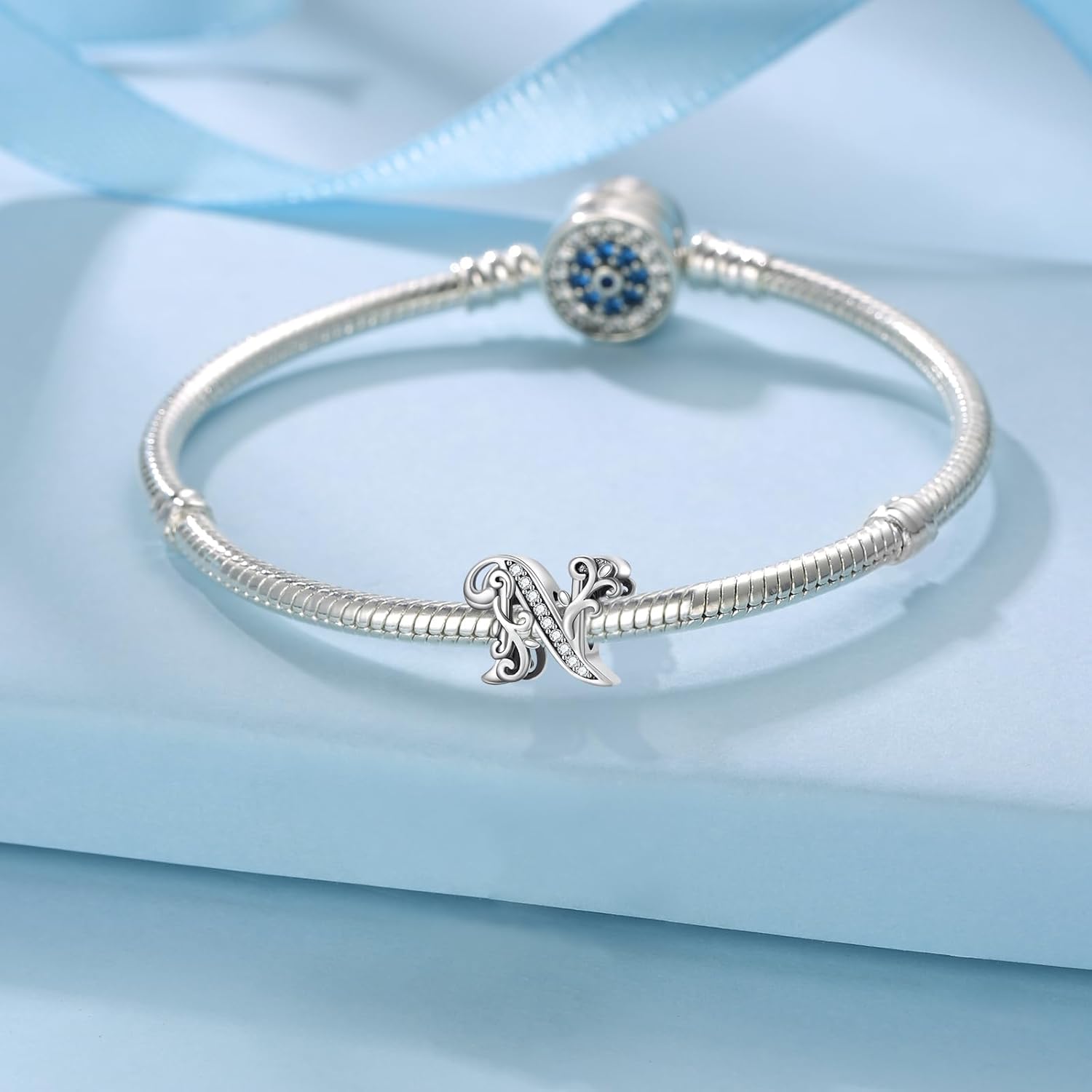 Thumbnail 1 de FLUFLO Charm Anhänger Buchstabe A – 925er Sterling Silber, Zirkonia, kompatibel mit Pandora- und europäischen Charm-Bändern