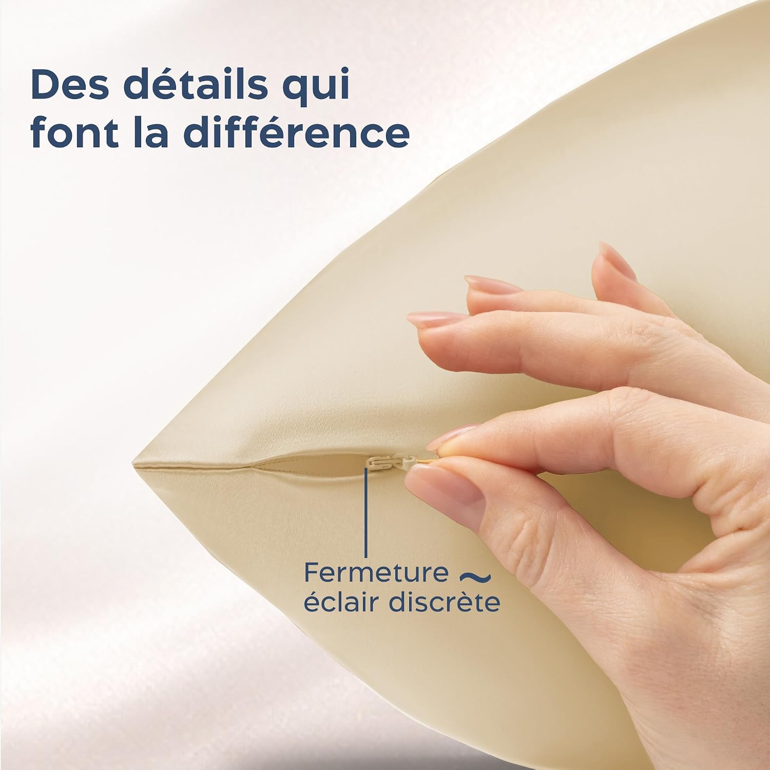 Detalle 2 de Twinzen Taie d’Oreiller en Soie 100% – 80 x 80 cm, Ivoire – 22 Momme, Grade 6A, Oeko-Tex