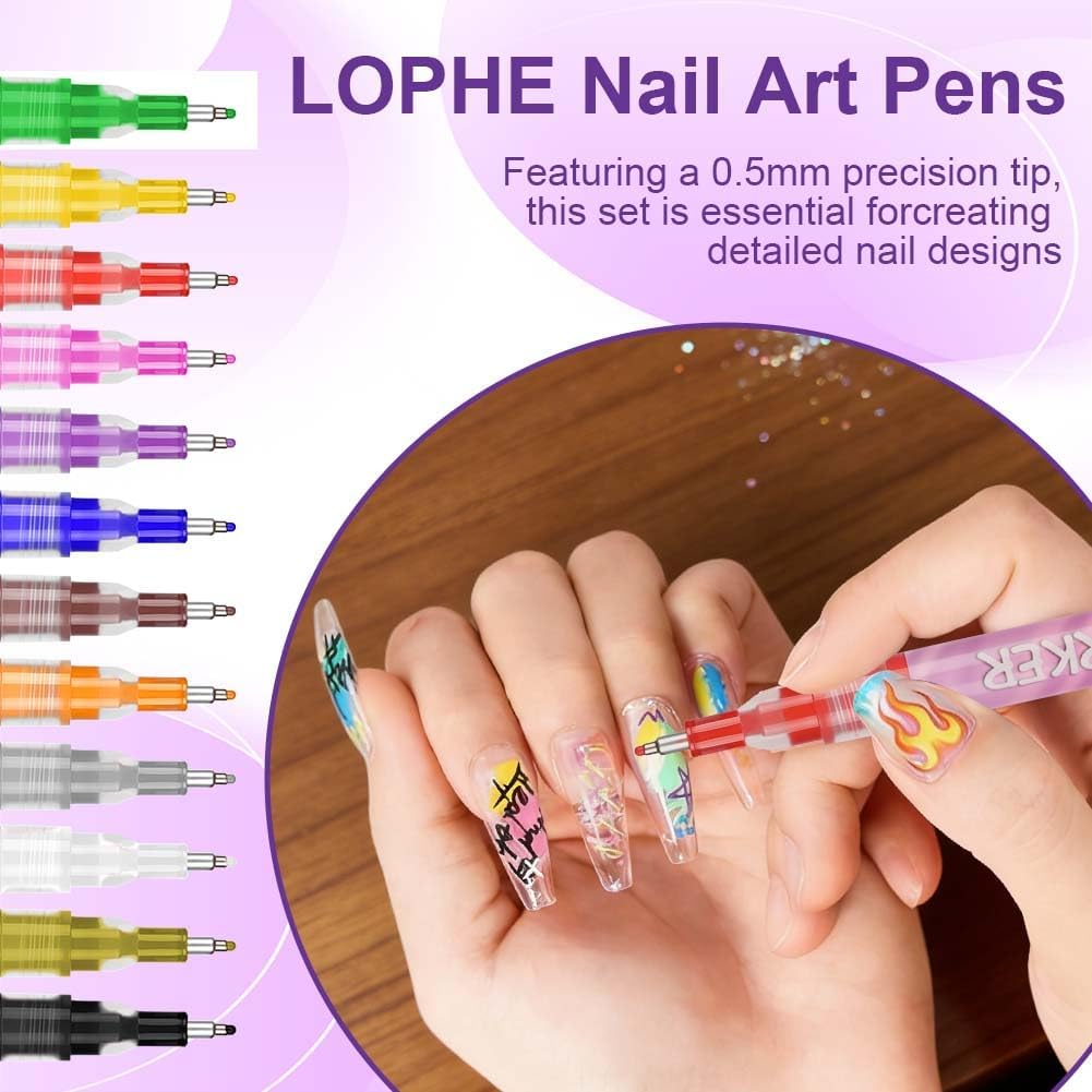 Detalle 2 de LOPHE Penne per nail art con 12 matite colorate (0,5 mm) per graffiti e decorazioni fai da te