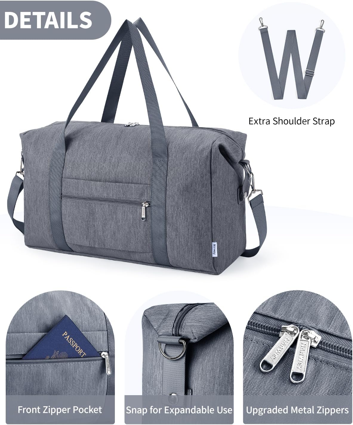 Detalle de Narwey Easyjet cabin underseat bag 45x36x20 underseat holdall (25L) – foldable grey