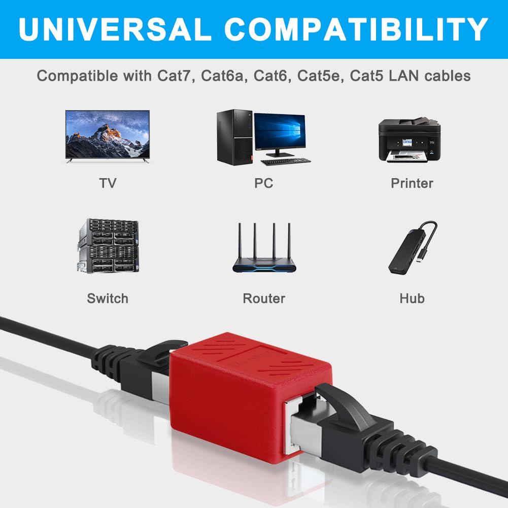 Thumbnail 2 de AXFEE 3PCS RJ45 Coupler: Female-to-Female Ethernet Extender (Red)