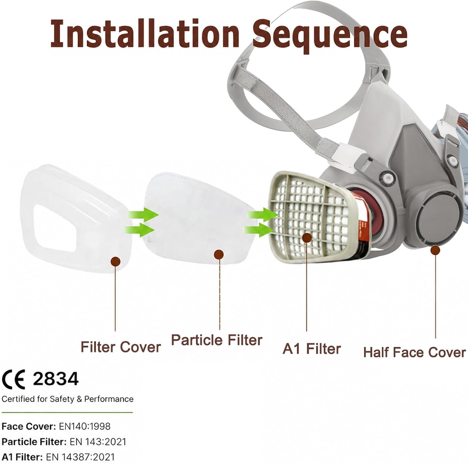 Detalle 2 de MOARON 308 Reusable Half Face Respirator, Medium, Adjustable Headband