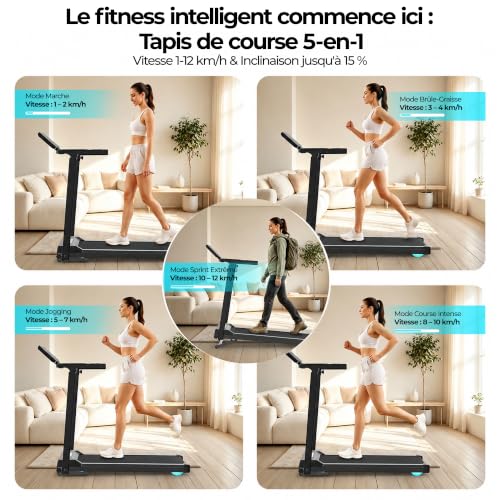 Thumbnail 6 de Hirvesty Tapis de Course Pliable Inclinable 15% Auto - 12 km/h, Écran Tactile