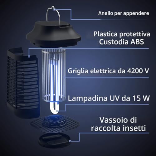 Detalle de Raindot Lampada antizanzare: trappola elettrica esterno 4200 V, 20 W con custodia in metallo