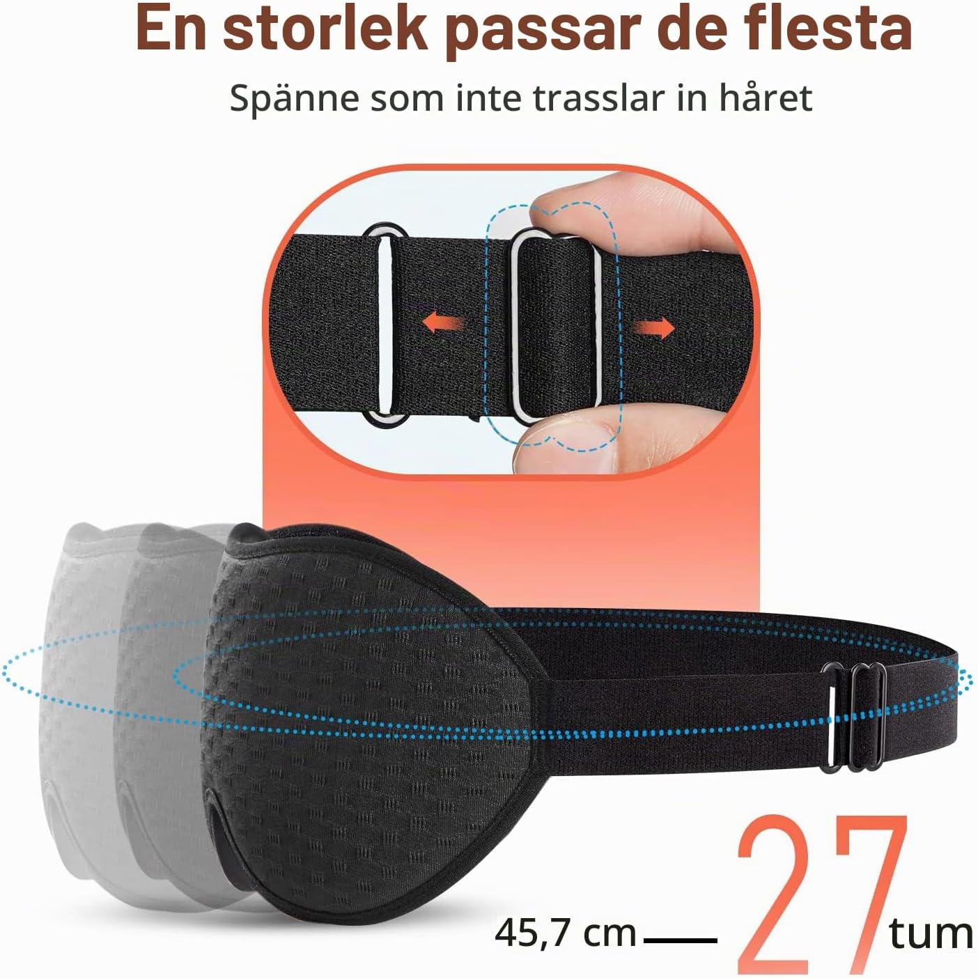 Detalle de INNELO IB04 3D-sovmask i svart med minnesskum och djupa ögonkoppar
