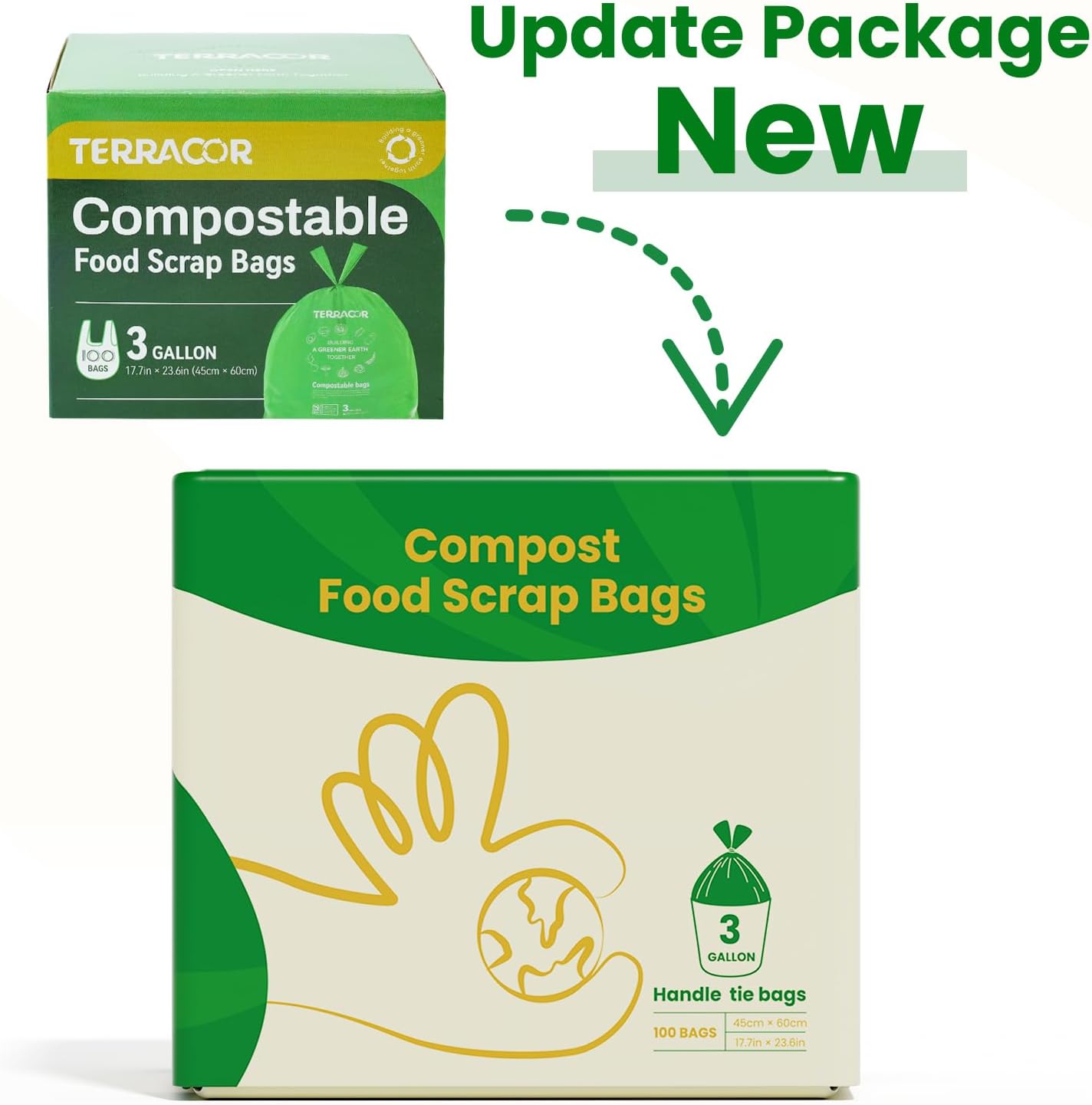 Detalle 2 de TERRACOR 3-Gallon Compost Bags with Handle Tie, 100 Count (Pack of 2) – BPI & ASTM D6400 Certified
