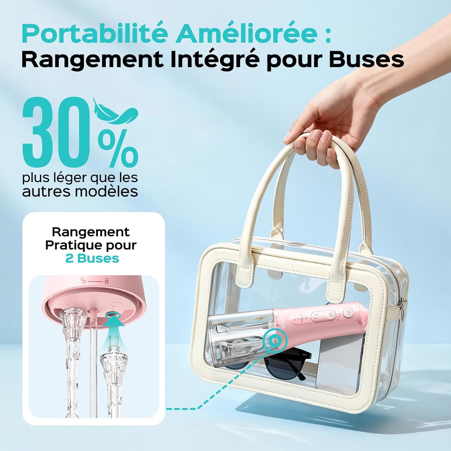 Thumbnail 5 de COSLUS Jet Dentaire Hydropulseur (C51) rose — 3 modes & 18 niveaux, compact pour orthodontie et gencives sensibles