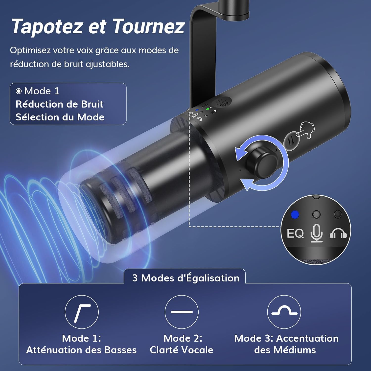 Thumbnail 2 de TONOR TD510 Air dynamische podcastmicrofoon met USB/XLR en AI-ruisonderdrukking