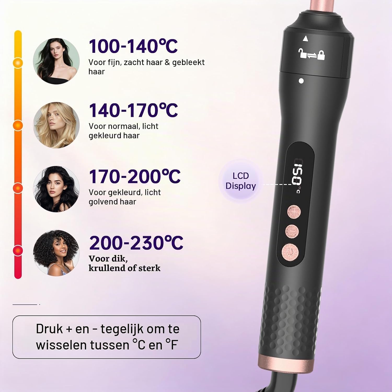 Detalle 2 de Karrong krultang 9 mm met keramische toermalijncoating en opwarming in 30 seconden