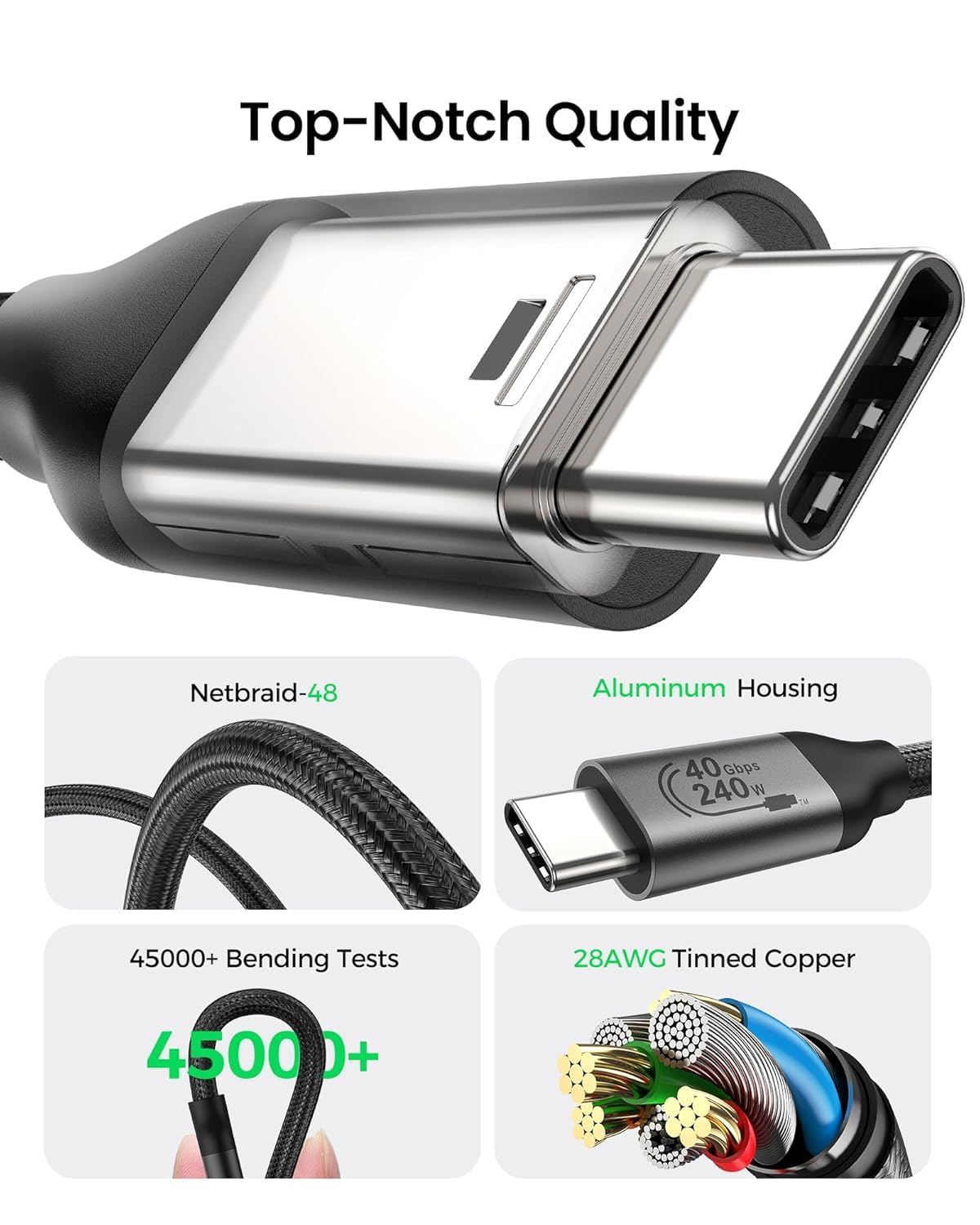 Thumbnail 5 de Silkland USB4 Cable for Thunderbolt 4/3 — 30cm USB-C to USB-C, 40Gbps, 8K/6K/5K, 240W PD3.1 (UK)