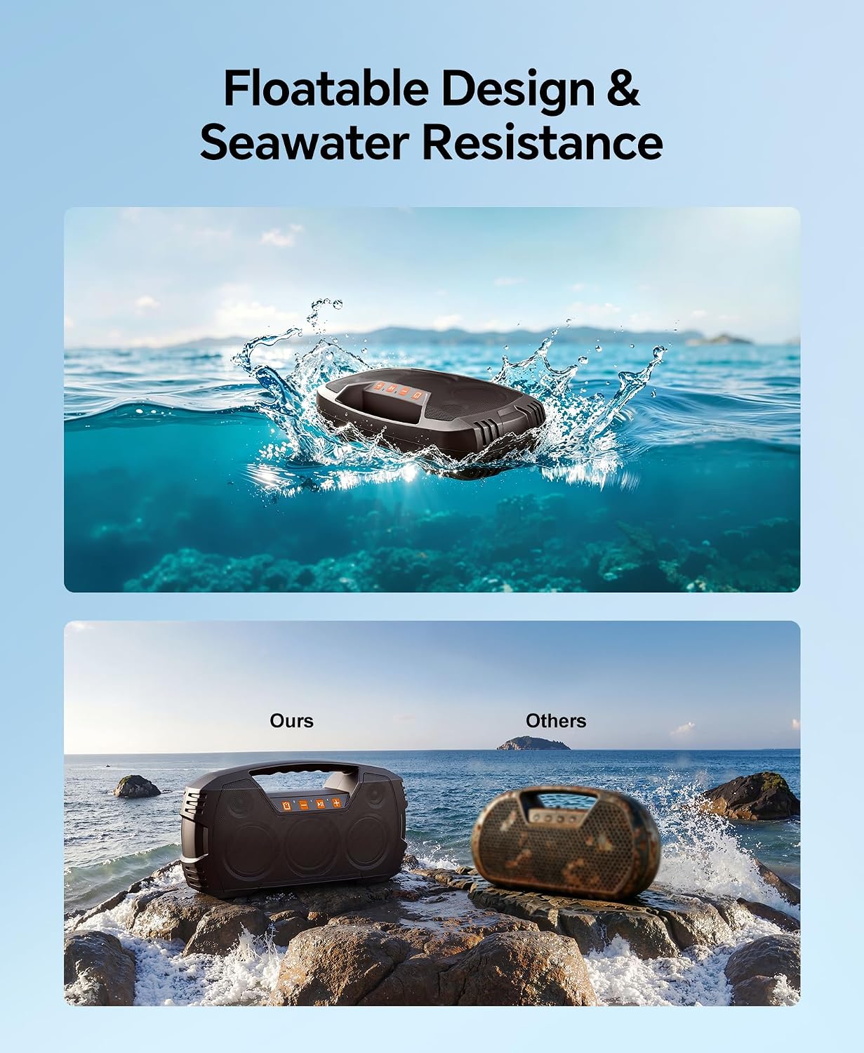 Detalle de IPX7 Waterproof Outdoor Bluetooth Speaker by Houl Zallee (Dark Brown) — 90W Peak, 32H Playtime, Floating Design