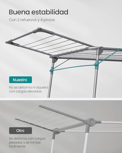 Detalle de SONGMICS Tendedero de pie LLR518G01: 18 m de superficie, estructura estable y plegable (56,5 x 173 x 96,5 cm) en gris
