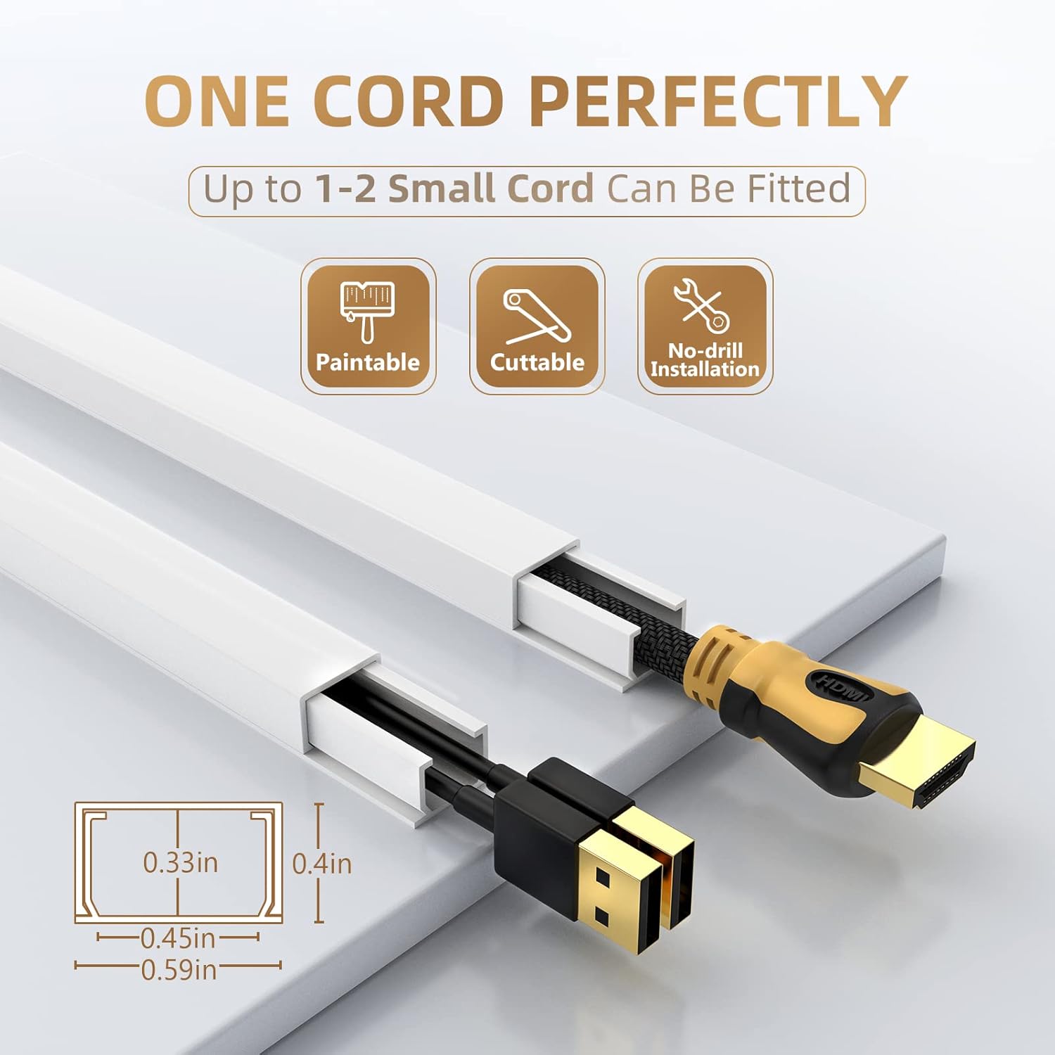 Detalle de Delamu Mini Cable Trunking Self Adhesive (2.4M) – 1-cable cable management kit, white