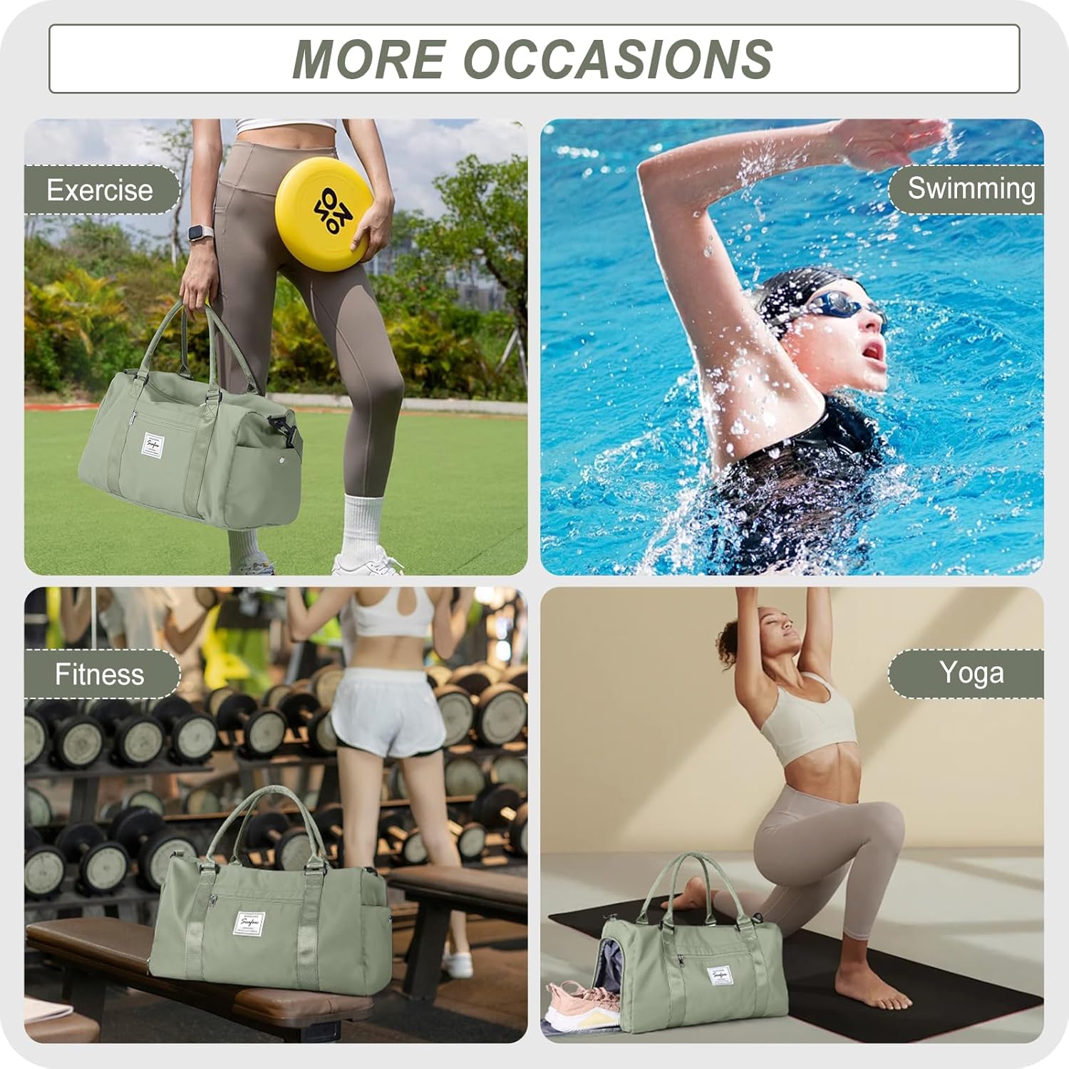 Thumbnail 6 de WEPLAN Sporttasche mit Schuhfach & Nassfach (46 x 25 x 28 cm) – Graugrün, Weekender & Gym-Bag für Damen und Herren
