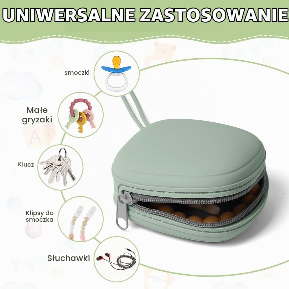 Detalle de Aolso silikonowe etui na smoczki, zielone, z paskiem do zawieszenia