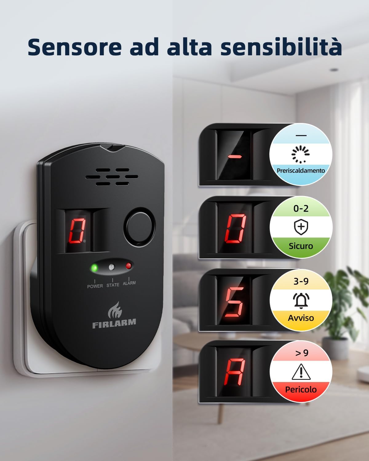 Thumbnail 1 de Firlarm rilevatore di fughe GPL, metano e gas di carbone con allarme portatile e display LCD (BLACK)