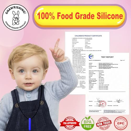 Detalle de GNAWRISHING Lot de 8 colliers sensoriels à mâcher – forme du diamant, silicone alimentaire sans BPA