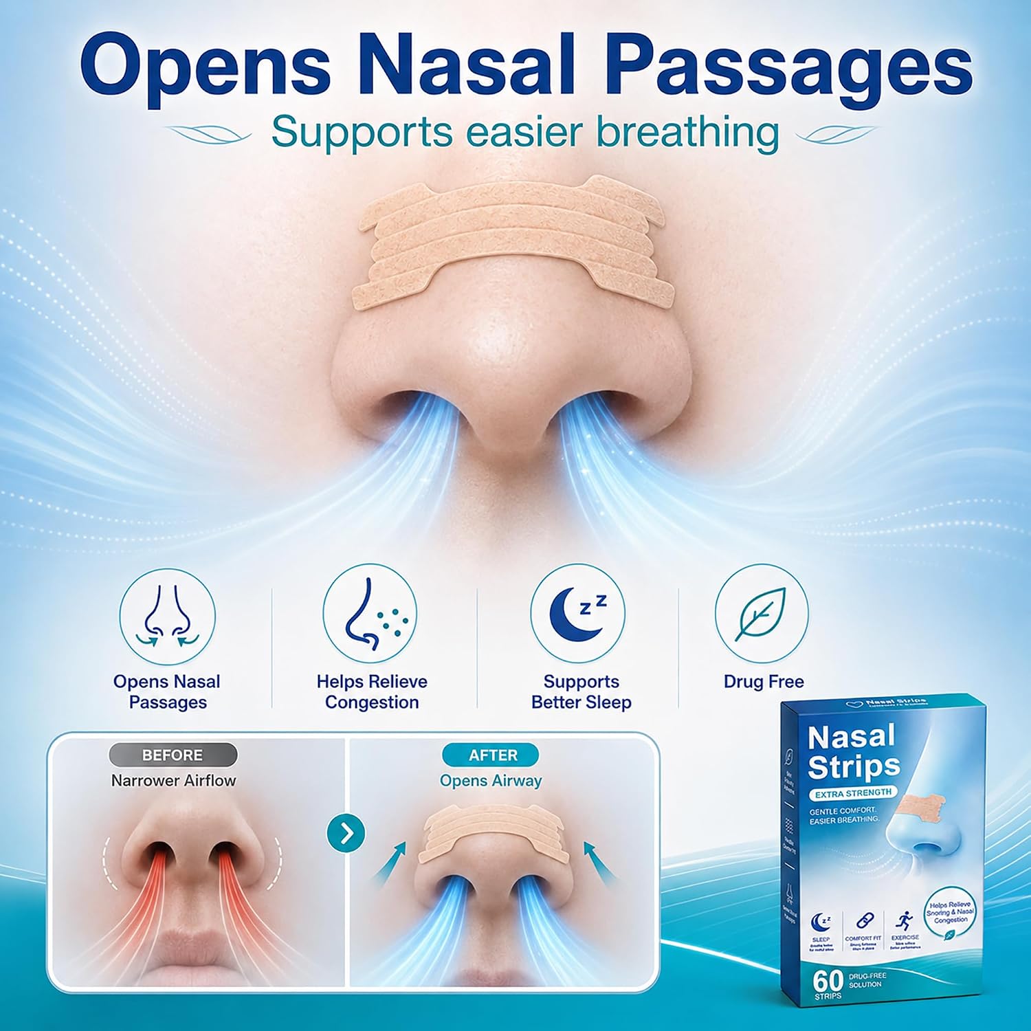 Detalle de Nasal Strips, 60 Count