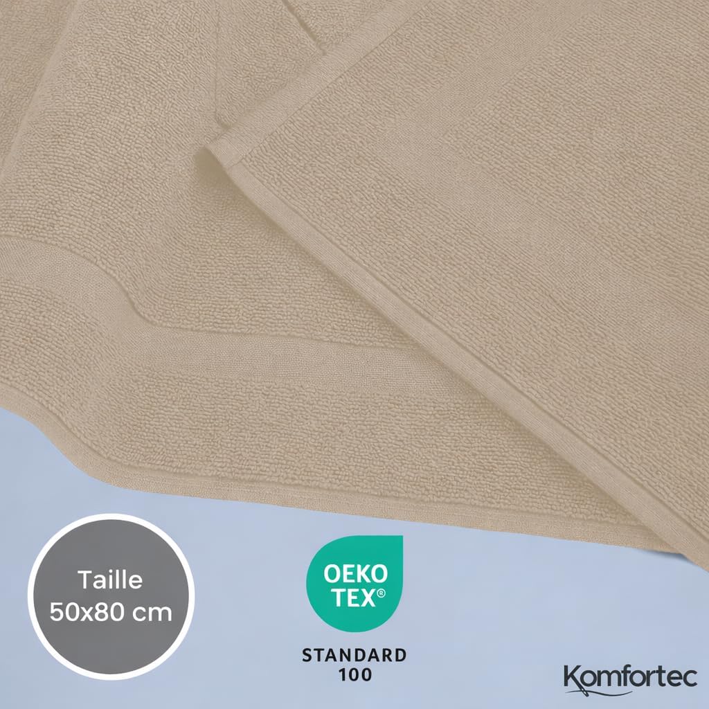 Thumbnail 6 de Komfortec Lot de 2 tapis de bain en coton 800 g/m², 50 x 80 cm – sable et beige