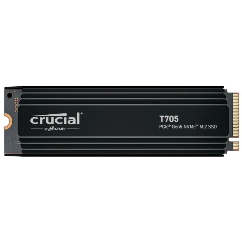 Detalle de Crucial T705 2TB M.2 PCIe Gen5 NVMe con Disipador: rendimiento Gen5 para gaming y IA